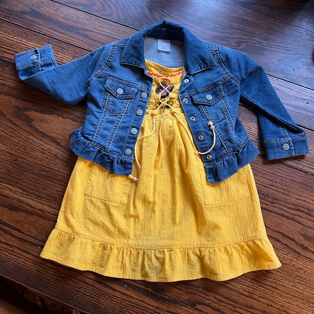 Girls embroidered dress and jean jacket bundle